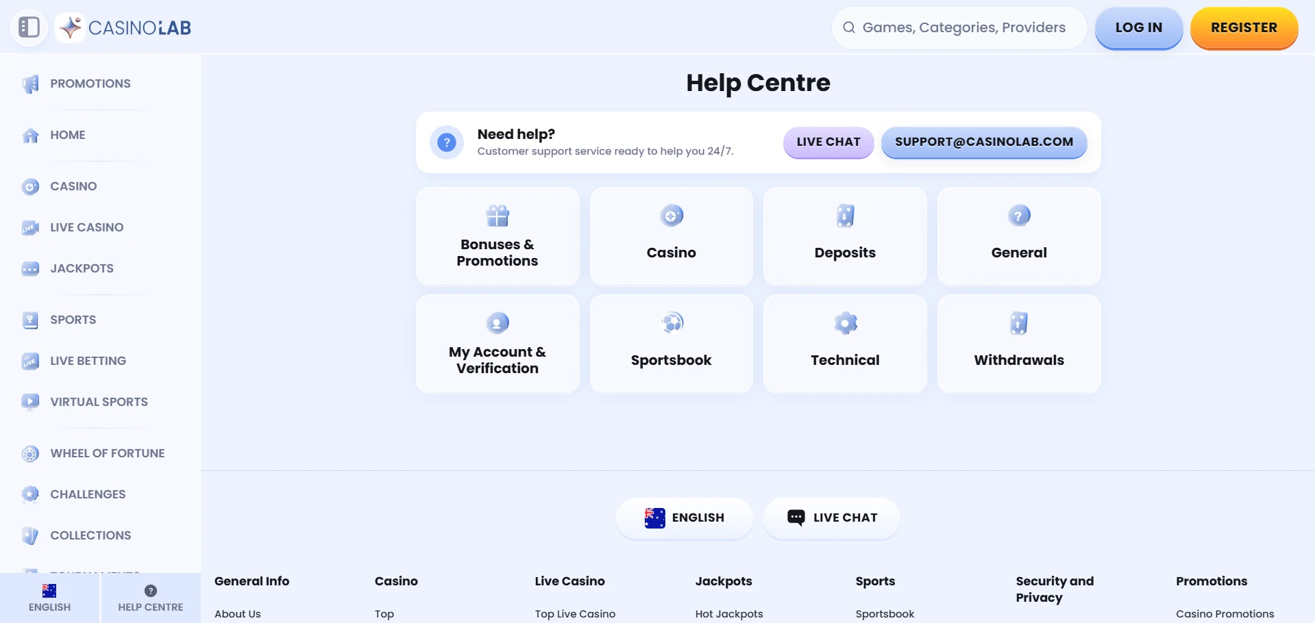 Casino Lab support contact options