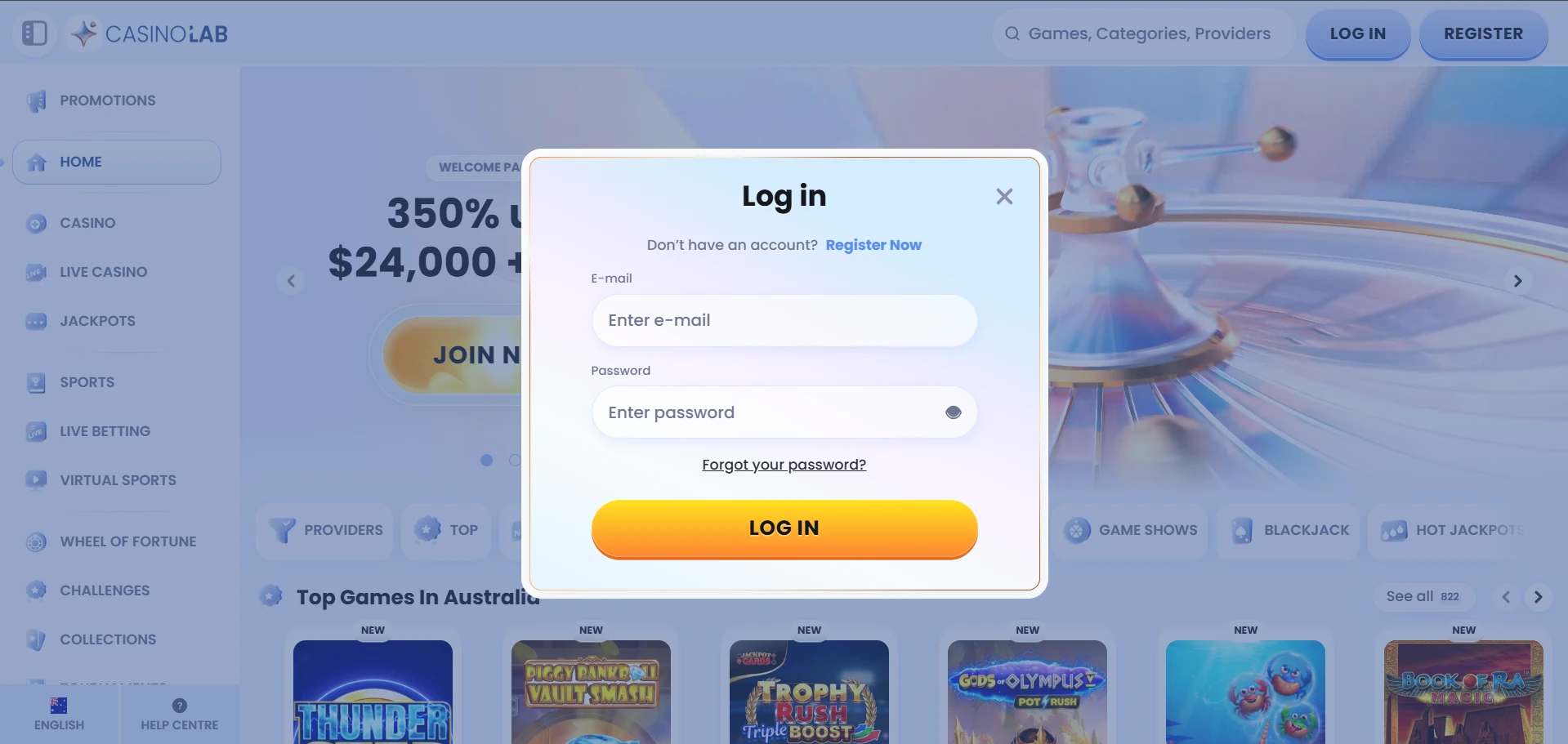 Casino Lab login form
